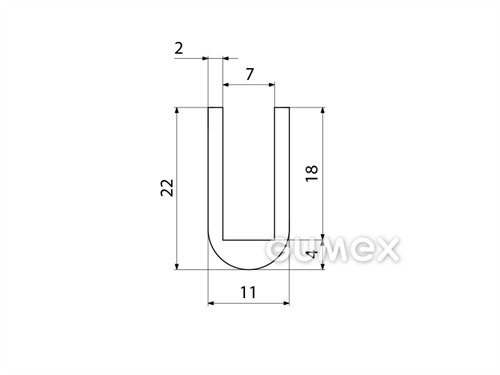 "U" Silikonprofil, 22x11/7mm, 45°ShA, -60°C/+180°C, transparent, 